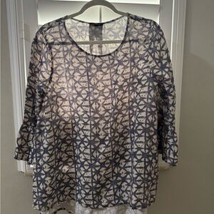 John Mark Blue and White Geometric Tunic Top